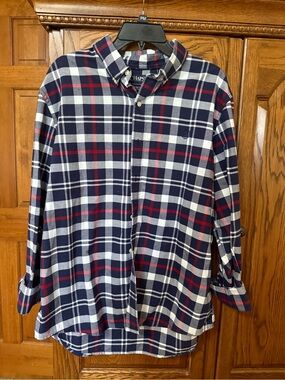 Chaps Navy, White & Red Plaid Button-Up Shirt